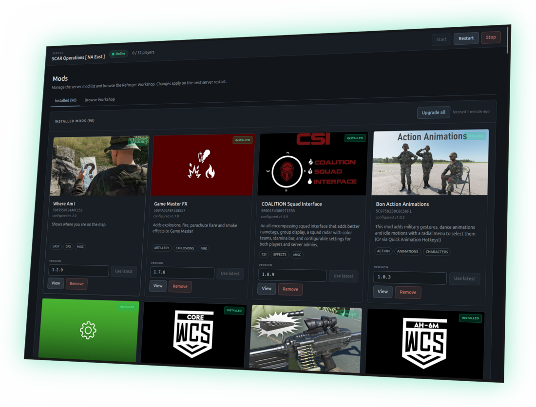 The Mod Manager tool, one of the applications built on the Reforger Mods API